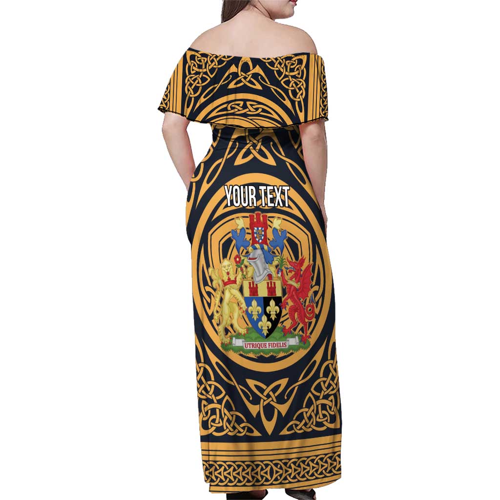 Personalized Monmouthshire Wales Family Matching Off Shoulder Maxi Dress and Hawaiian Shirt Coat Of Arms Celtic Style - Wonder Print Shop