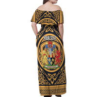 Personalized Monmouthshire Wales Family Matching Off Shoulder Maxi Dress and Hawaiian Shirt Coat Of Arms Celtic Style - Wonder Print Shop