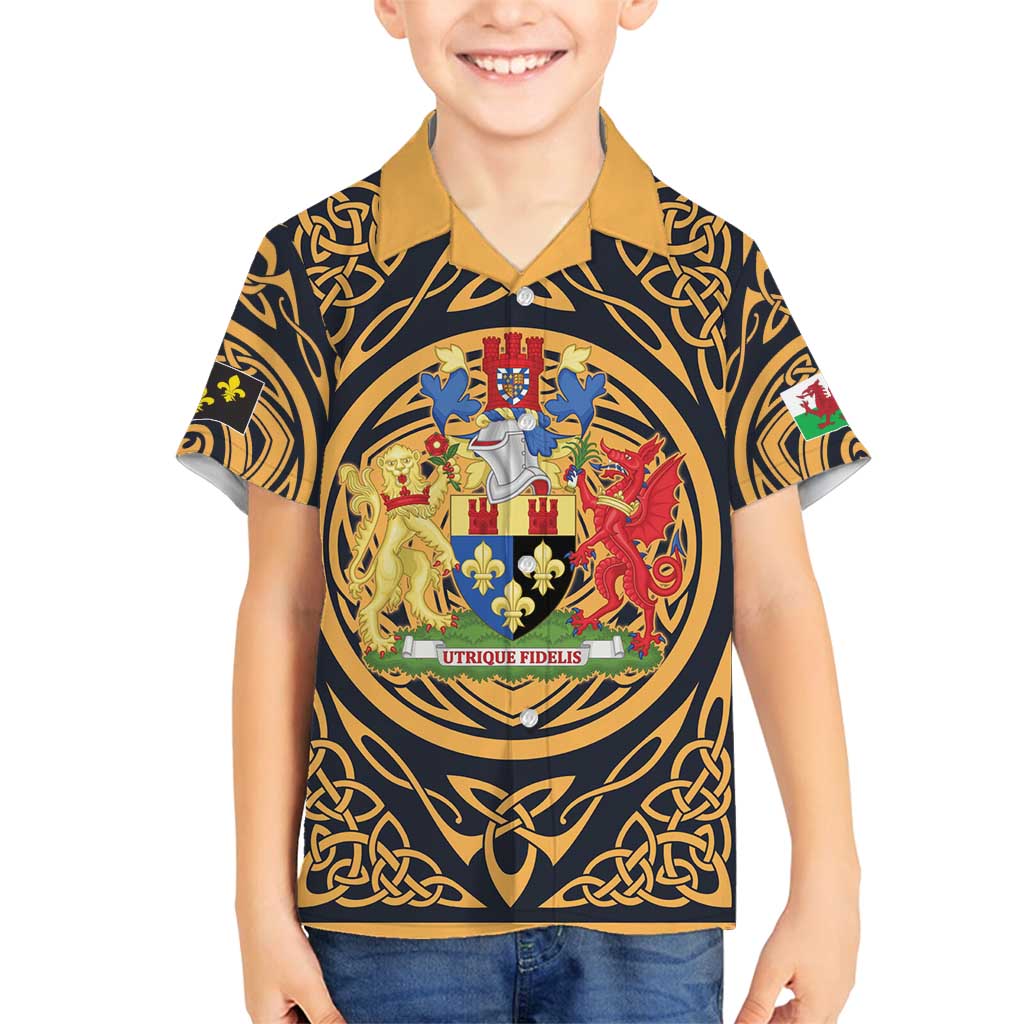 Personalized Monmouthshire Wales Family Matching Off Shoulder Short Dress and Hawaiian Shirt Coat Of Arms Celtic Style - Wonder Print Shop