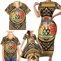 Personalized Monmouthshire Wales Family Matching Short Sleeve Bodycon Dress and Hawaiian Shirt Coat Of Arms Celtic Style - Wonder Print Shop