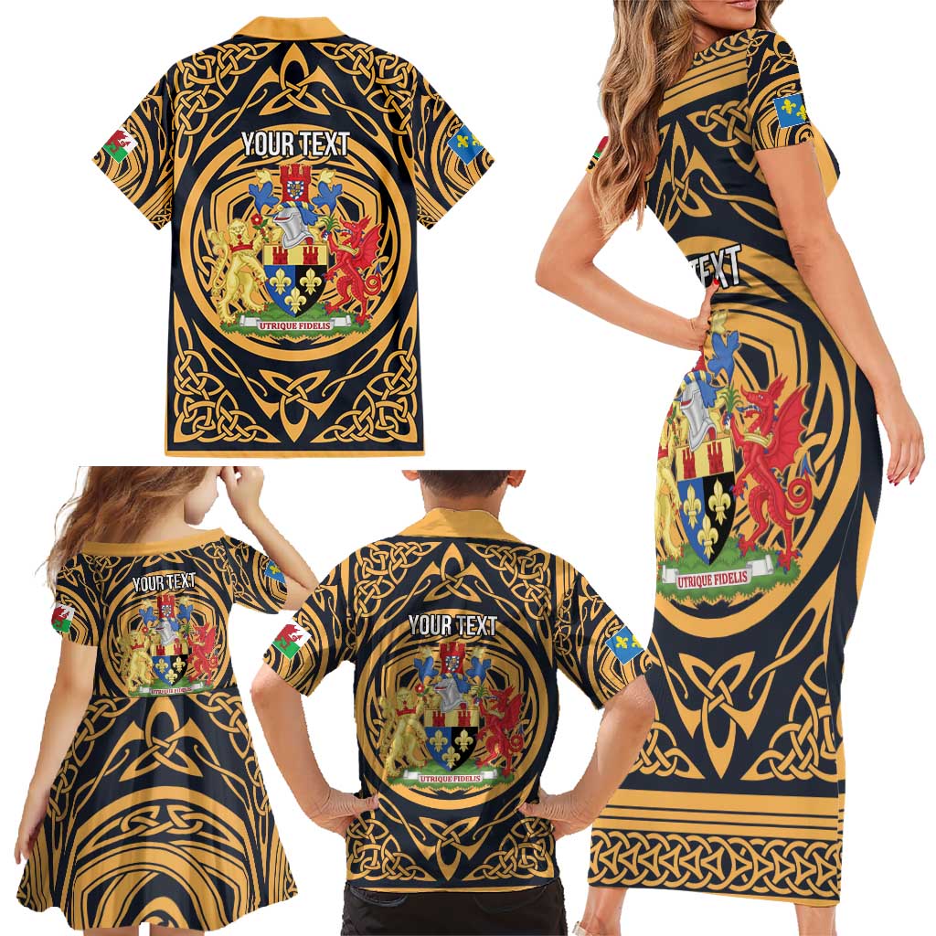 Personalized Monmouthshire Wales Family Matching Short Sleeve Bodycon Dress and Hawaiian Shirt Coat Of Arms Celtic Style - Wonder Print Shop