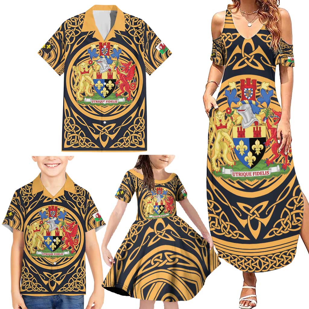 Personalized Monmouthshire Wales Family Matching Summer Maxi Dress and Hawaiian Shirt Coat Of Arms Celtic Style - Wonder Print Shop