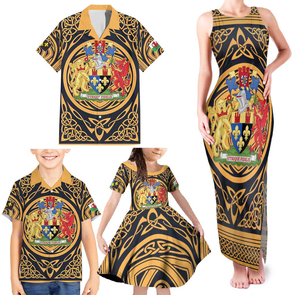 Personalized Monmouthshire Wales Family Matching Tank Maxi Dress and Hawaiian Shirt Coat Of Arms Celtic Style - Wonder Print Shop