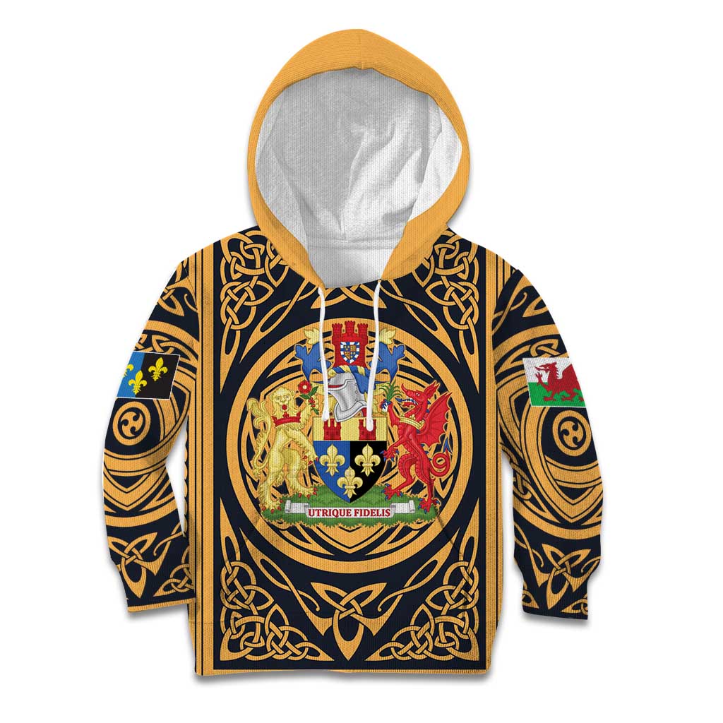 Personalized Monmouthshire Wales Kid Hoodie Coat Of Arms Celtic Style - Wonder Print Shop