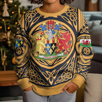 Personalized Monmouthshire Wales Kid Ugly Christmas Sweater Coat Of Arms Celtic Style - Wonder Print Shop