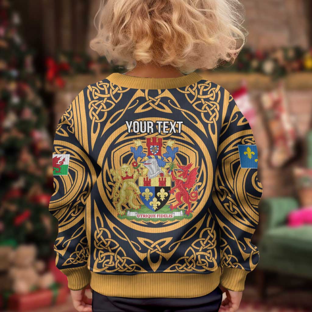 Personalized Monmouthshire Wales Kid Ugly Christmas Sweater Coat Of Arms Celtic Style - Wonder Print Shop