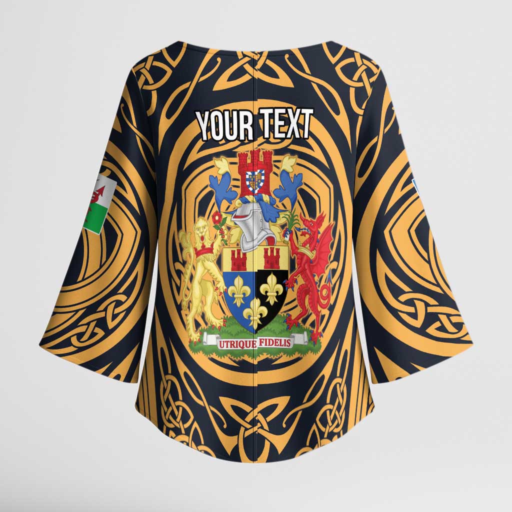 Personalized Monmouthshire Wales Kimono Sleeve Blouse Coat Of Arms Celtic Style - Wonder Print Shop