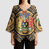 Personalized Monmouthshire Wales Kimono Sleeve Blouse Coat Of Arms Celtic Style - Wonder Print Shop