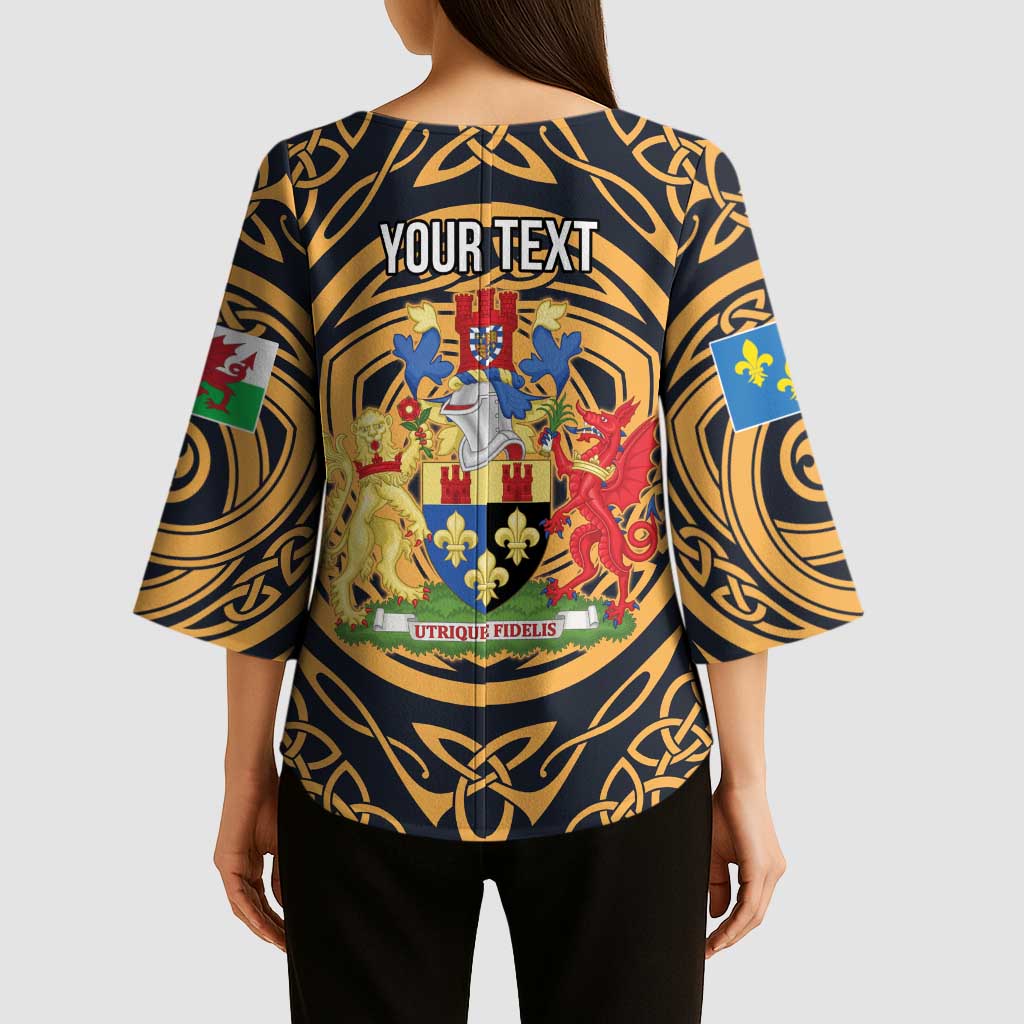 Personalized Monmouthshire Wales Kimono Sleeve Blouse Coat Of Arms Celtic Style - Wonder Print Shop