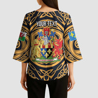 Personalized Monmouthshire Wales Kimono Sleeve Blouse Coat Of Arms Celtic Style - Wonder Print Shop