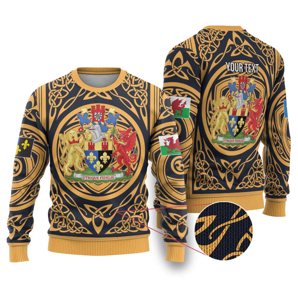 Personalized Monmouthshire Wales Ugly Christmas Sweater Coat Of Arms Celtic Style - Wonder Print Shop