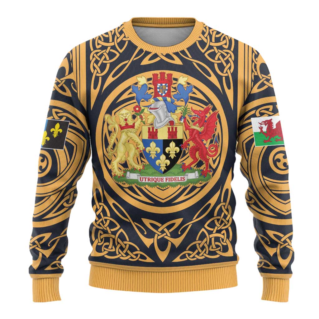 Personalized Monmouthshire Wales Ugly Christmas Sweater Coat Of Arms Celtic Style - Wonder Print Shop
