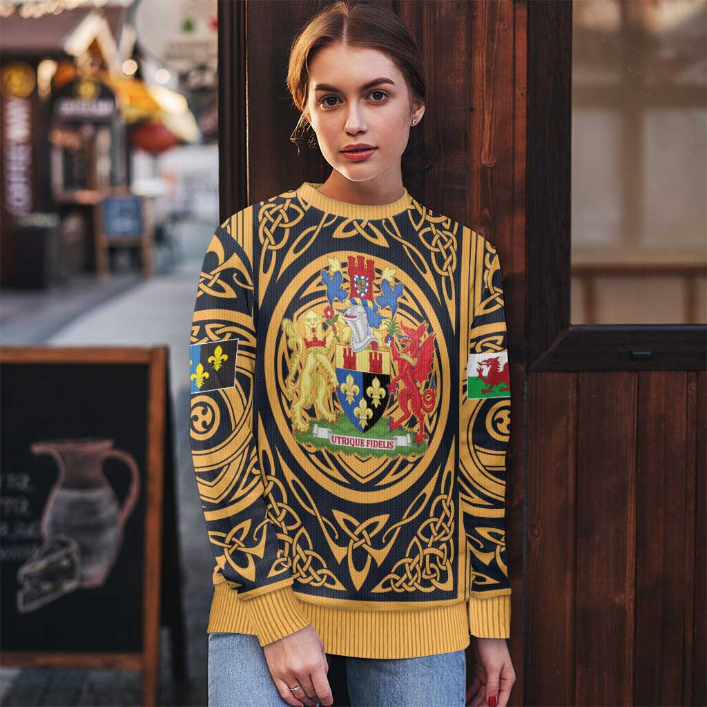 Personalized Monmouthshire Wales Ugly Christmas Sweater Coat Of Arms Celtic Style - Wonder Print Shop
