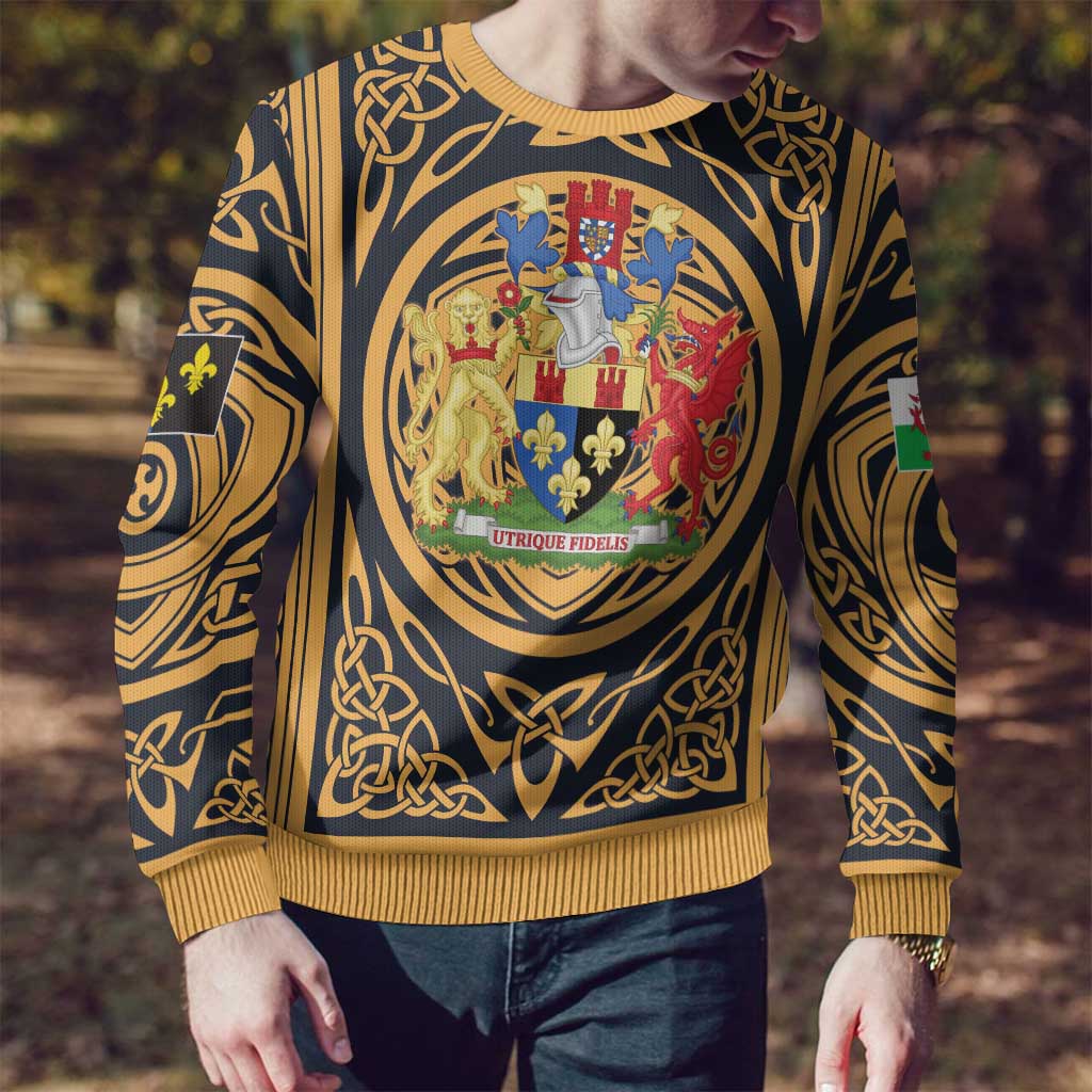 Personalized Monmouthshire Wales Ugly Christmas Sweater Coat Of Arms Celtic Style - Wonder Print Shop