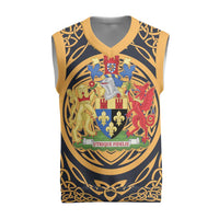 Personalized Monmouthshire Wales Christmas Knitted V-Neck Vest Coat Of Arms Celtic Style - Wonder Print Shop