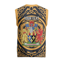 Personalized Monmouthshire Wales Christmas Knitted V-Neck Vest Coat Of Arms Celtic Style - Wonder Print Shop