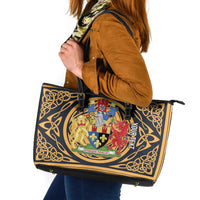 Personalized Monmouthshire Wales Leather Tote Bag Coat Of Arms Celtic Style - Wonder Print Shop
