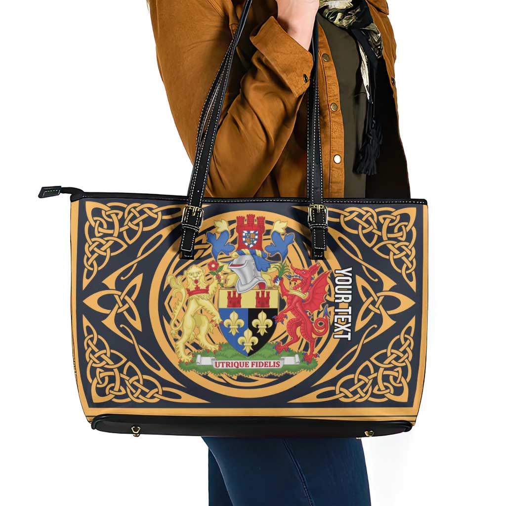 Personalized Monmouthshire Wales Leather Tote Bag Coat Of Arms Celtic Style - Wonder Print Shop