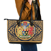 Personalized Monmouthshire Wales Leather Tote Bag Coat Of Arms Celtic Style - Wonder Print Shop