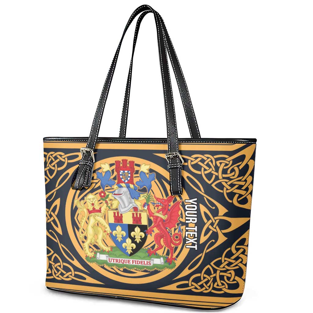 Personalized Monmouthshire Wales Leather Tote Bag Coat Of Arms Celtic Style - Wonder Print Shop
