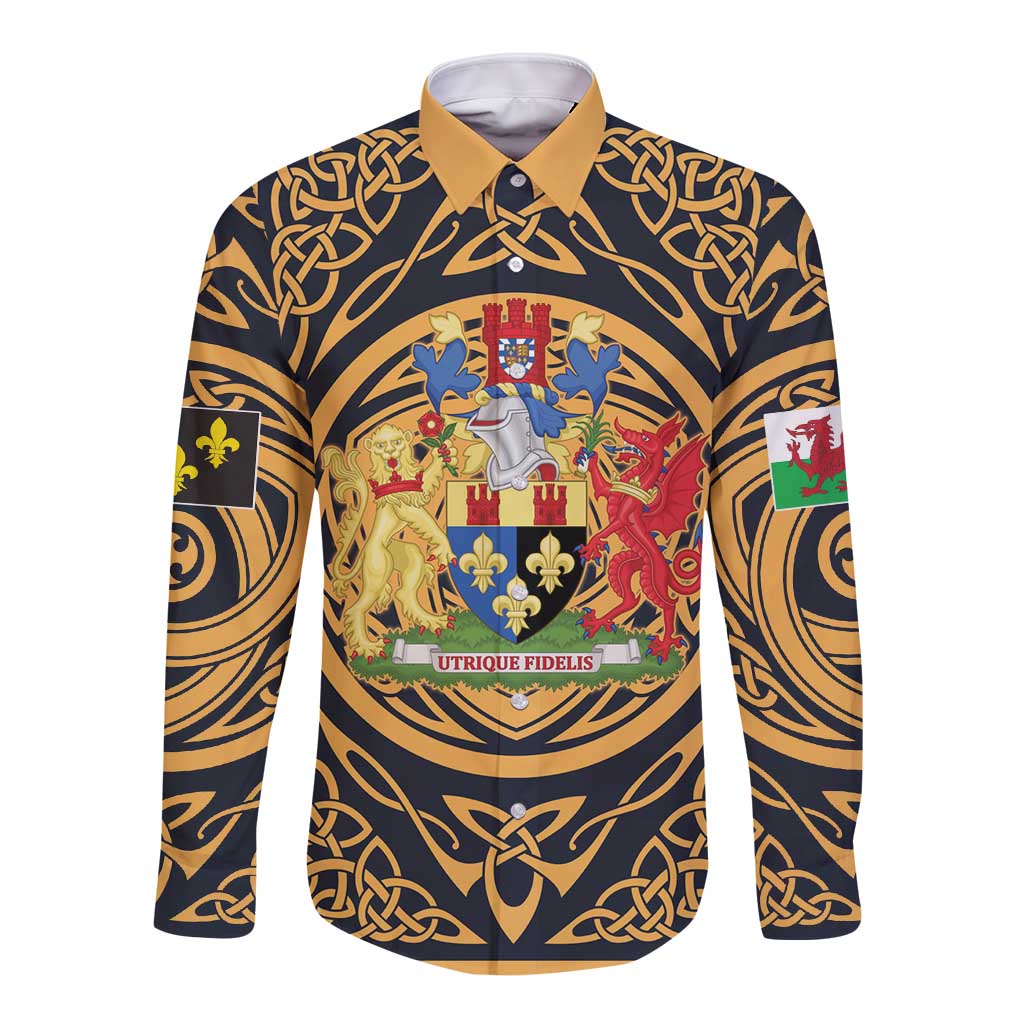 Personalized Monmouthshire Wales Long Sleeve Button Shirt Coat Of Arms Celtic Style - Wonder Print Shop