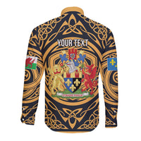 Personalized Monmouthshire Wales Long Sleeve Button Shirt Coat Of Arms Celtic Style - Wonder Print Shop