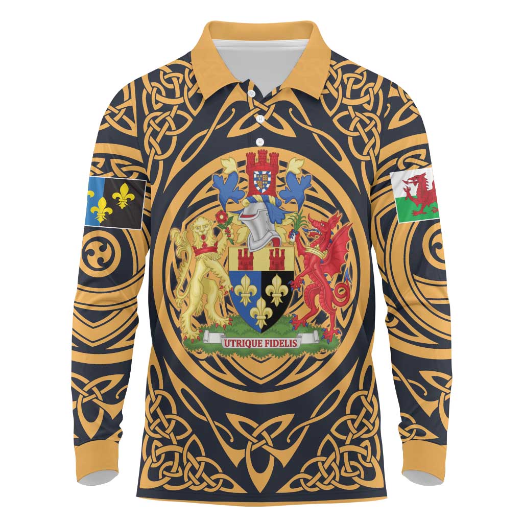 Personalized Monmouthshire Wales Long Sleeve Polo Shirt Coat Of Arms Celtic Style - Wonder Print Shop