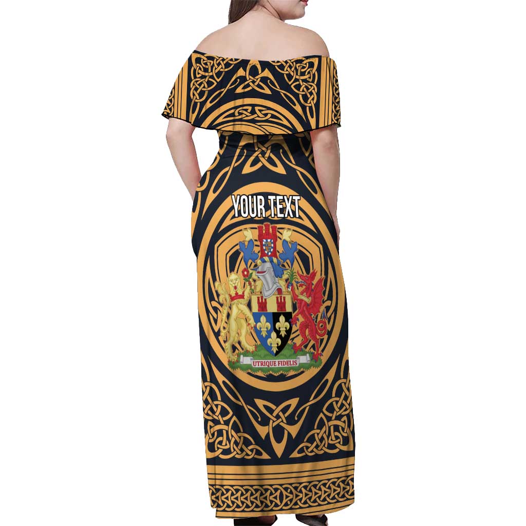 Personalized Monmouthshire Wales Off Shoulder Maxi Dress Coat Of Arms Celtic Style - Wonder Print Shop