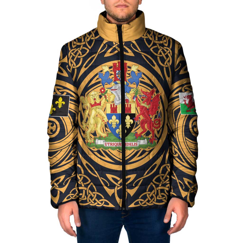 Personalized Monmouthshire Wales Padded Jacket Coat Of Arms Celtic Style - Wonder Print Shop