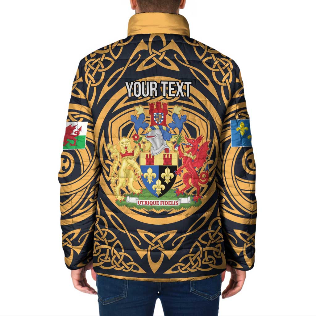 Personalized Monmouthshire Wales Padded Jacket Coat Of Arms Celtic Style - Wonder Print Shop