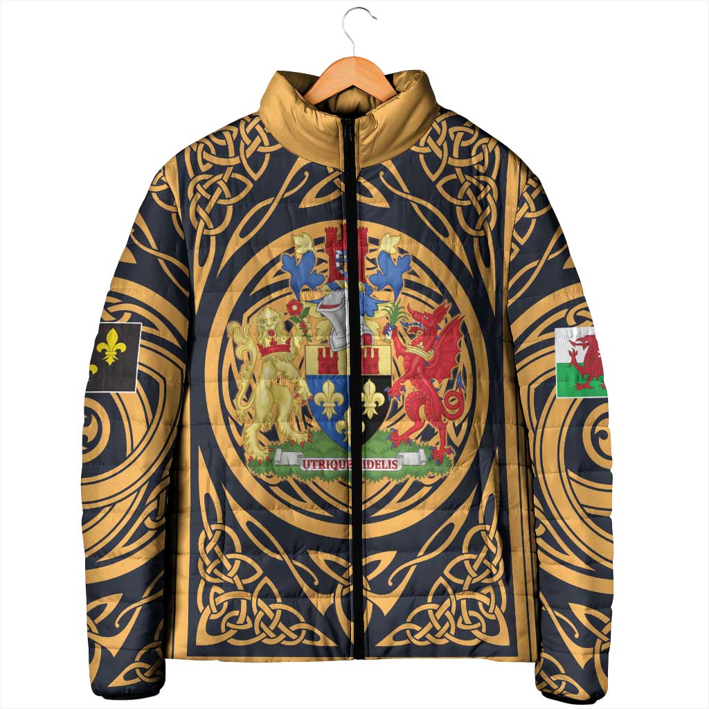 Personalized Monmouthshire Wales Padded Jacket Coat Of Arms Celtic Style - Wonder Print Shop