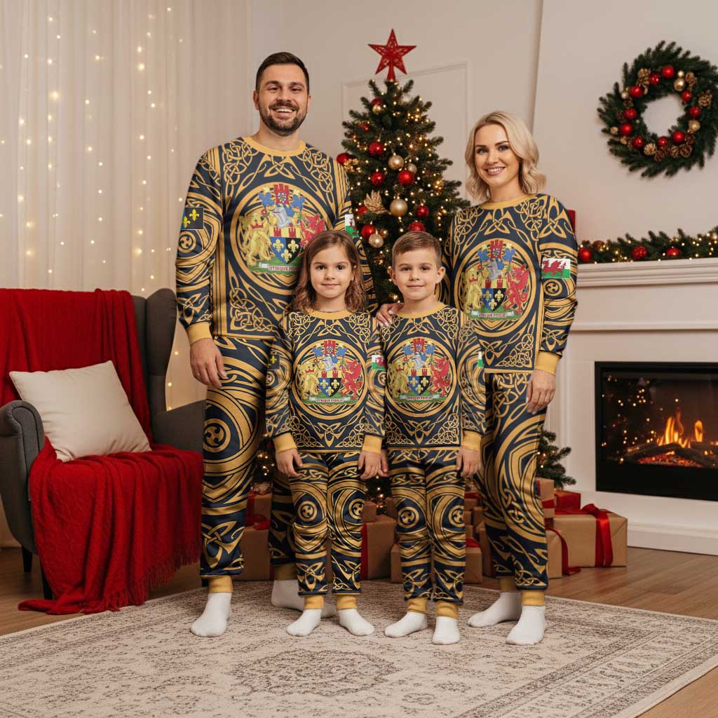 Personalized Monmouthshire Wales Christmas Pajama Set Coat Of Arms Celtic Style - Wonder Print Shop
