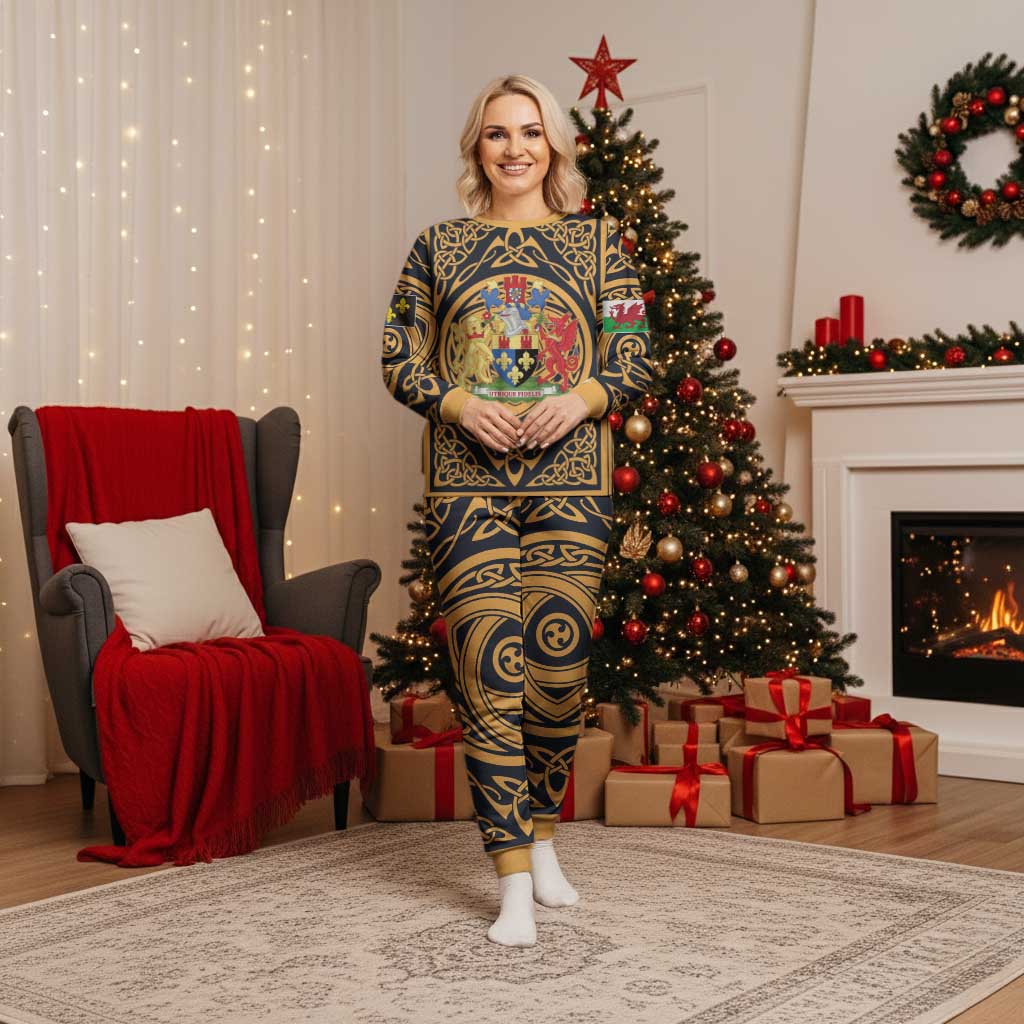 Personalized Monmouthshire Wales Christmas Pajama Set Coat Of Arms Celtic Style - Wonder Print Shop