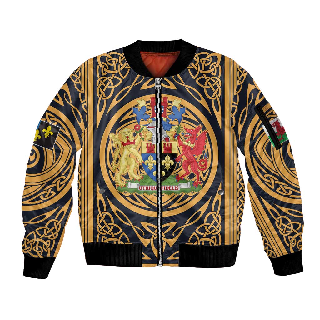 Personalized Monmouthshire Wales Sleeve Zip Bomber Jacket Coat Of Arms Celtic Style - Wonder Print Shop