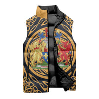 Personalized Monmouthshire Wales Sleeveless Puffer Jacket Coat Of Arms Celtic Style - Wonder Print Shop