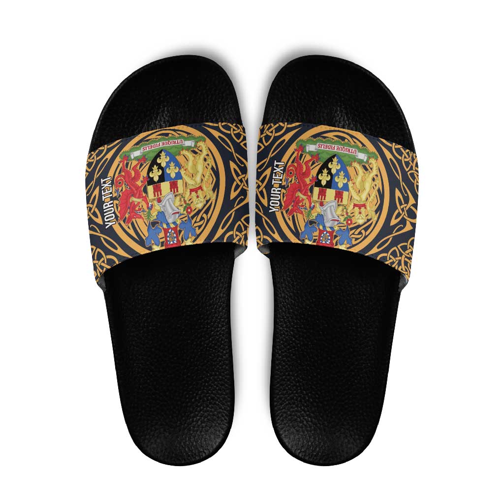 Personalized Monmouthshire Wales Slide Sandals Coat Of Arms Celtic Style - Wonder Print Shop
