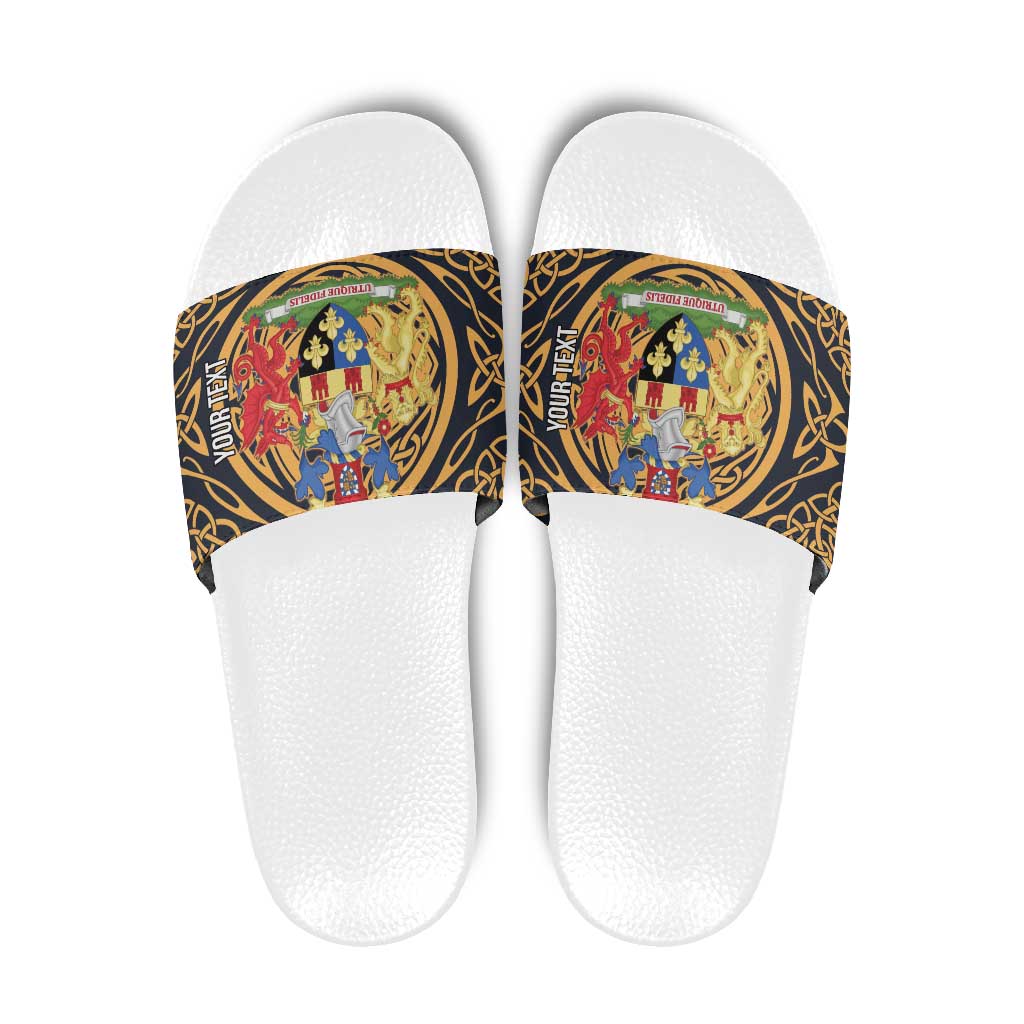 Personalized Monmouthshire Wales Slide Sandals Coat Of Arms Celtic Style - Wonder Print Shop