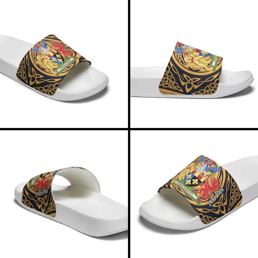 Personalized Monmouthshire Wales Slide Sandals Coat Of Arms Celtic Style - Wonder Print Shop