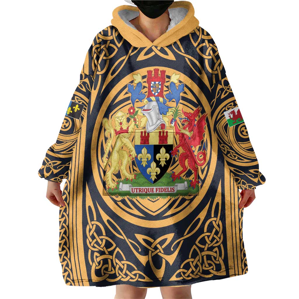 Personalized Monmouthshire Wales Wearable Blanket Hoodie Coat Of Arms Celtic Style - Wonder Print Shop
