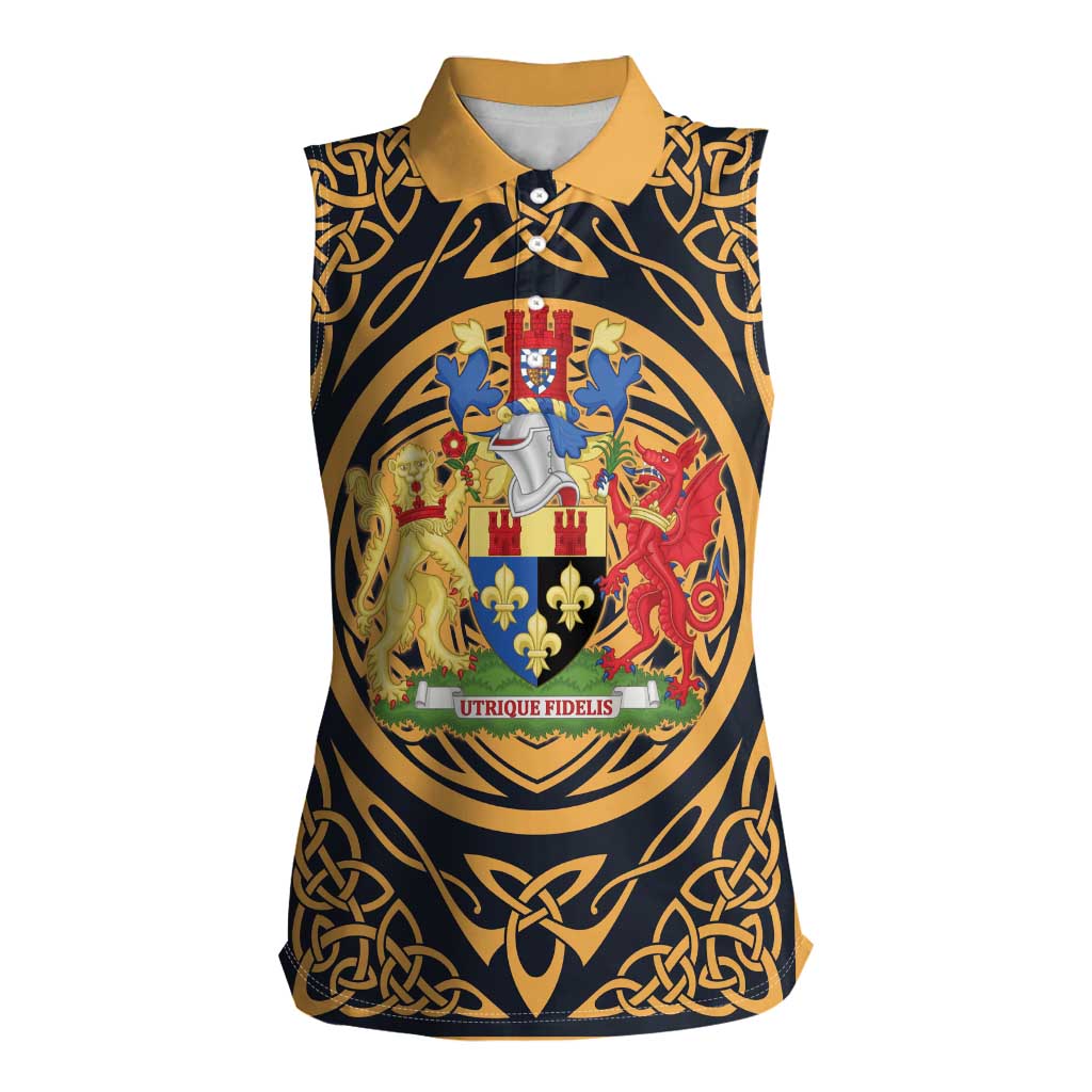 Personalized Monmouthshire Wales Women Sleeveless Polo Shirt Coat Of Arms Celtic Style - Wonder Print Shop