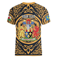 Personalized Monmouthshire Wales Women V-Neck T-Shirt Coat Of Arms Celtic Style - Wonder Print Shop