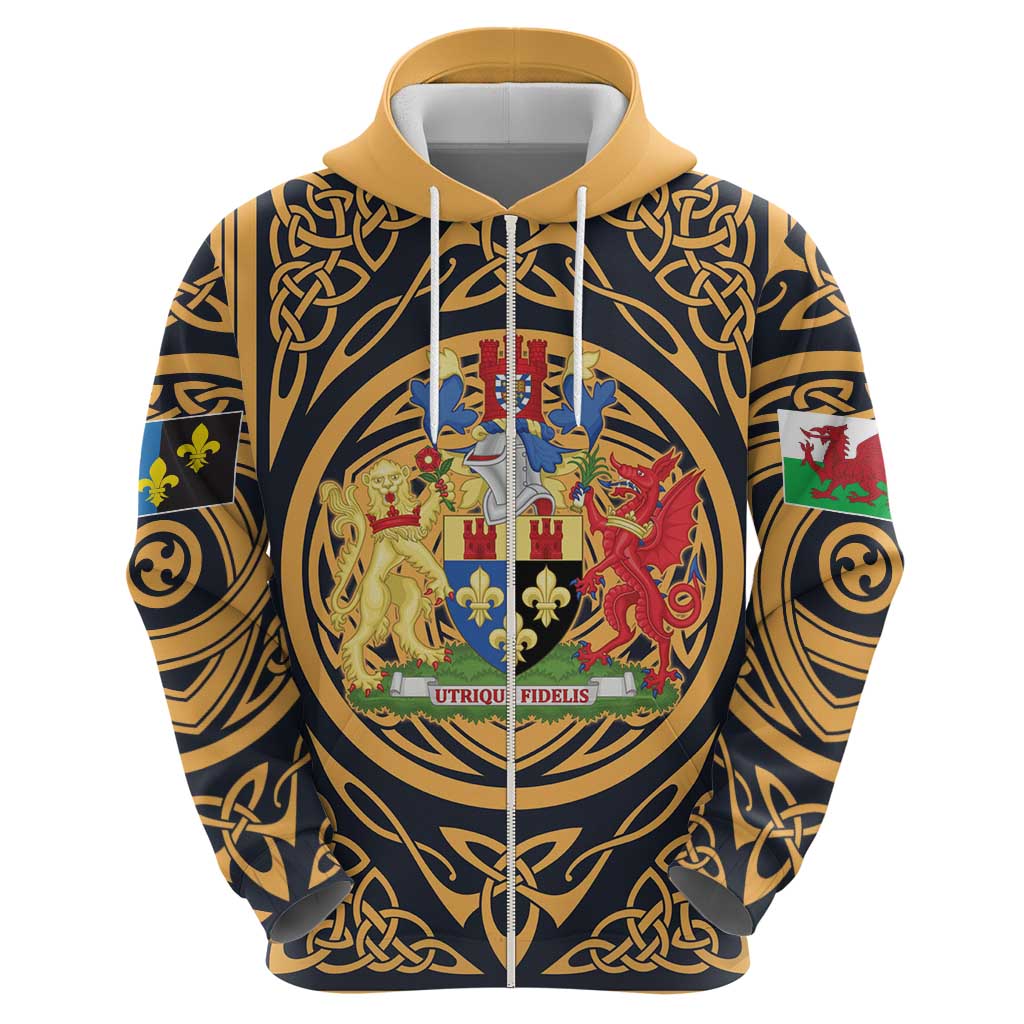 Personalized Monmouthshire Wales Zip Hoodie Coat Of Arms Celtic Style - Wonder Print Shop