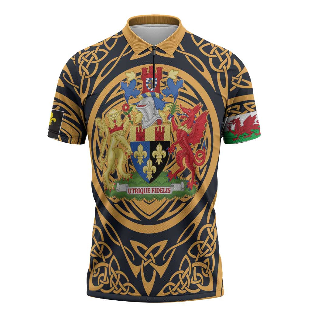 Personalized Monmouthshire Wales Zipper Polo Shirt Coat Of Arms Celtic Style - Wonder Print Shop