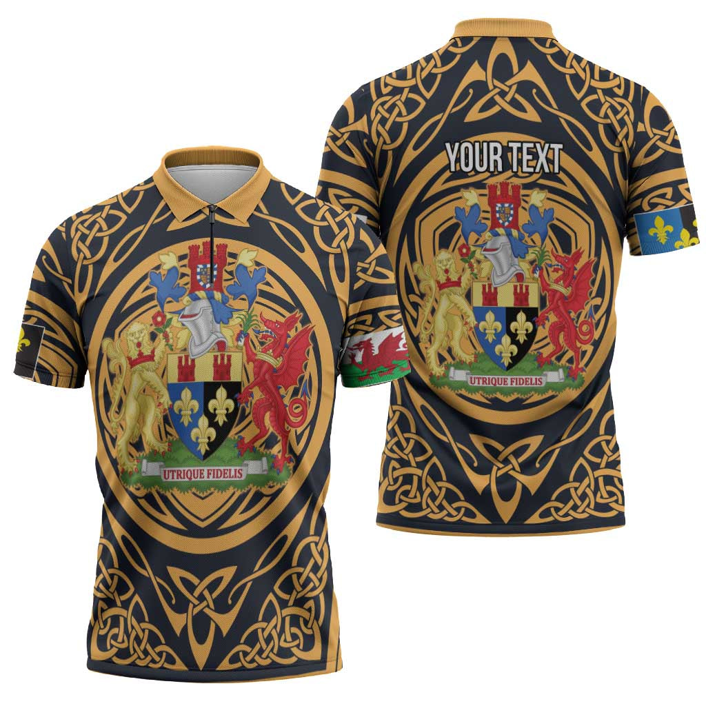Personalized Monmouthshire Wales Zipper Polo Shirt Coat Of Arms Celtic Style - Wonder Print Shop