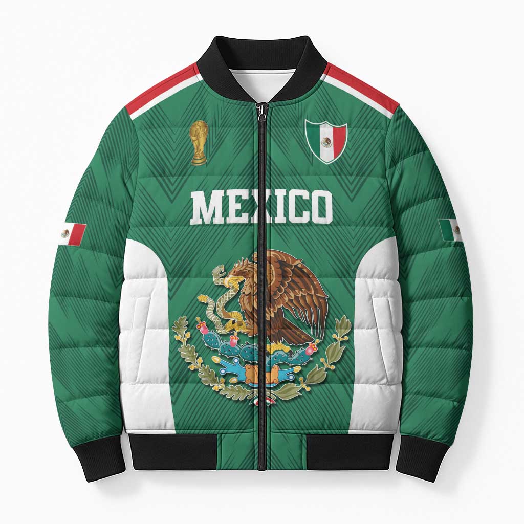 Custom Mexico Football Bomber Puffer Jacket El Tricolor World Cup Style - Wonder Print Shop