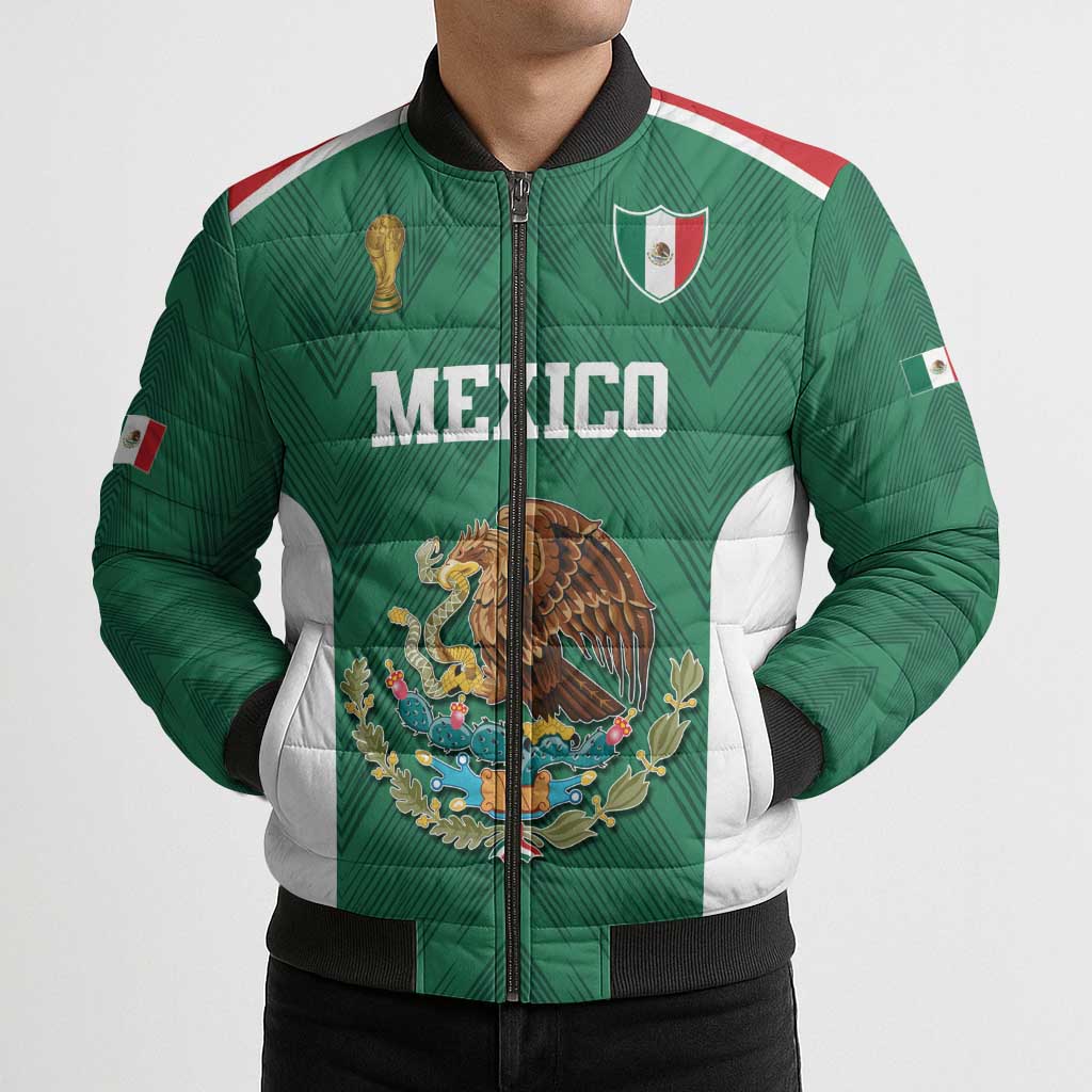 Custom Mexico Football Bomber Puffer Jacket El Tricolor World Cup Style - Wonder Print Shop