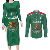 Custom Mexico Football Couples Matching Long Sleeve Bodycon Dress and Long Sleeve Button Shirt El Tricolor World Cup Style - Wonder Print Shop