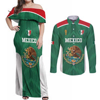 Custom Mexico Football Couples Matching Off Shoulder Maxi Dress and Long Sleeve Button Shirt El Tricolor World Cup Style - Wonder Print Shop