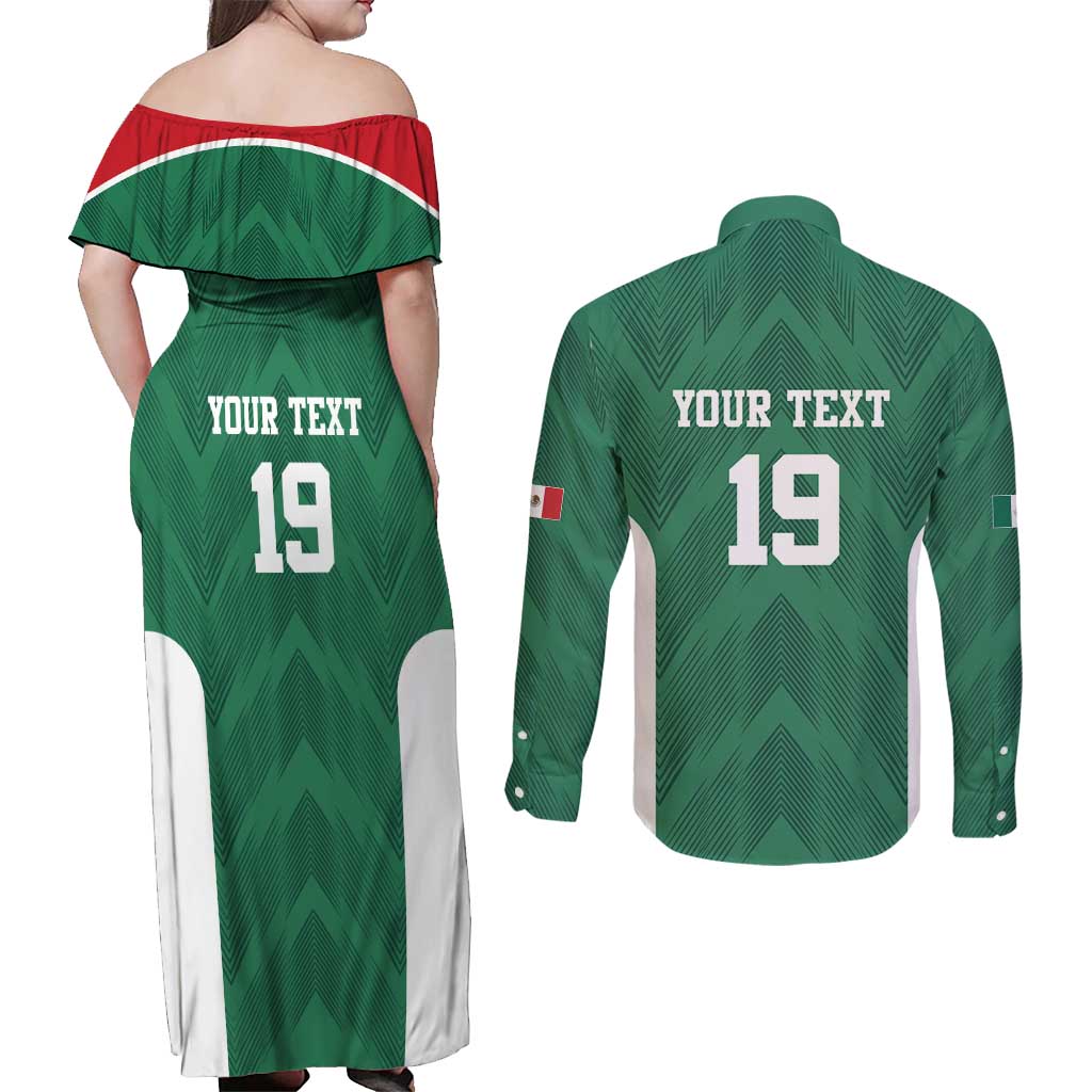 Custom Mexico Football Couples Matching Off Shoulder Maxi Dress and Long Sleeve Button Shirt El Tricolor World Cup Style - Wonder Print Shop