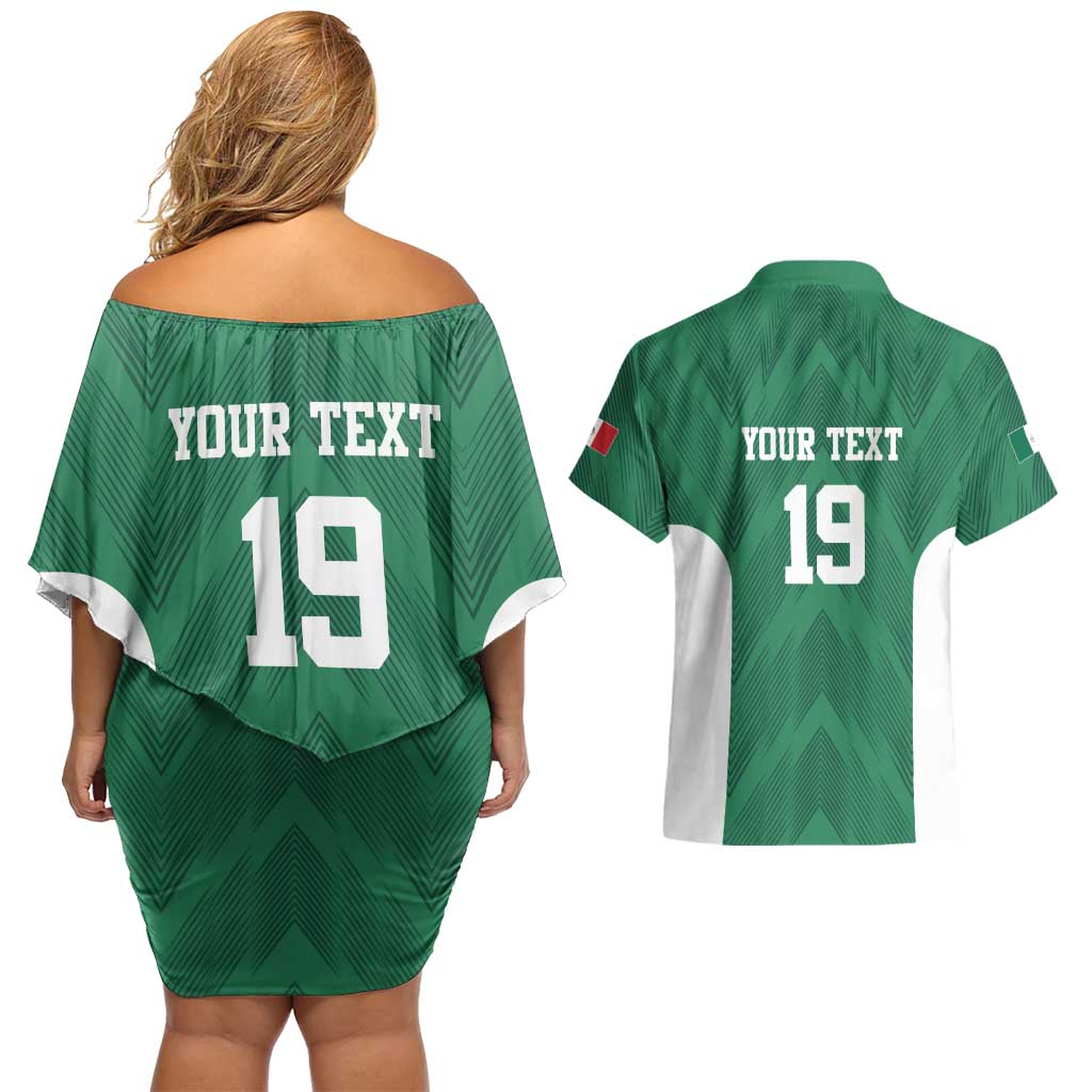 Custom Mexico Football Couples Matching Off Shoulder Short Dress and Hawaiian Shirt El Tricolor World Cup Style - Wonder Print Shop
